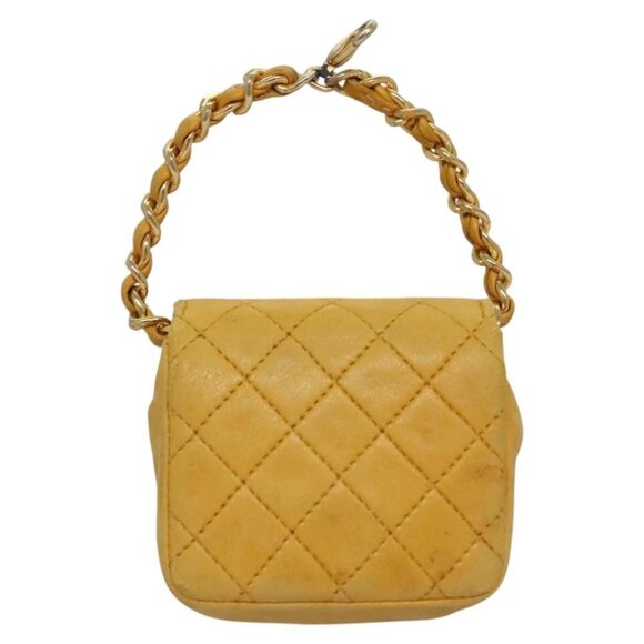 CHANEL Mini Mini Matelasse Charm Lamb Skin Yellow CC - Picture 2 of 16